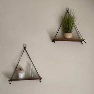 Triangle Wooden Wall Shelves with Black Accents